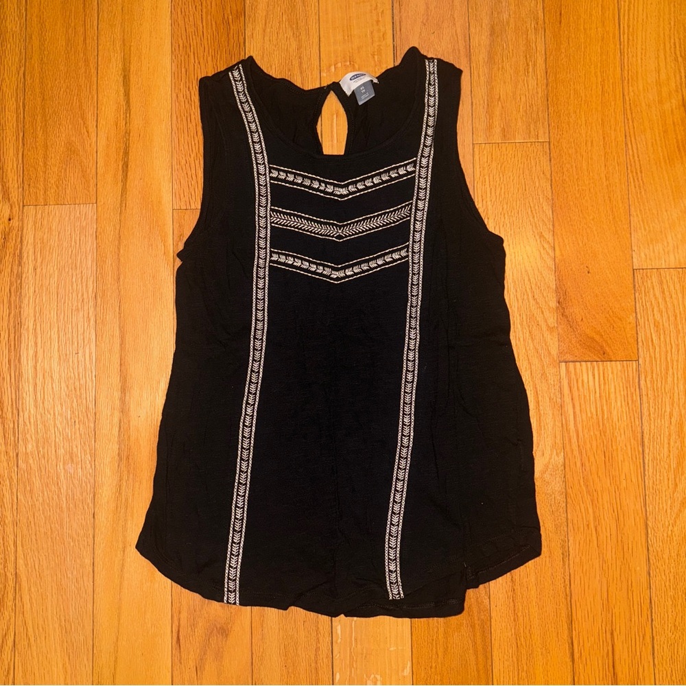 Old Navy Black Tank Top with Embroidered Accents